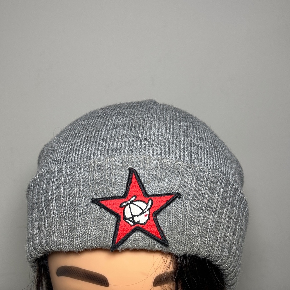 Gray Beanie with Red Star Patch